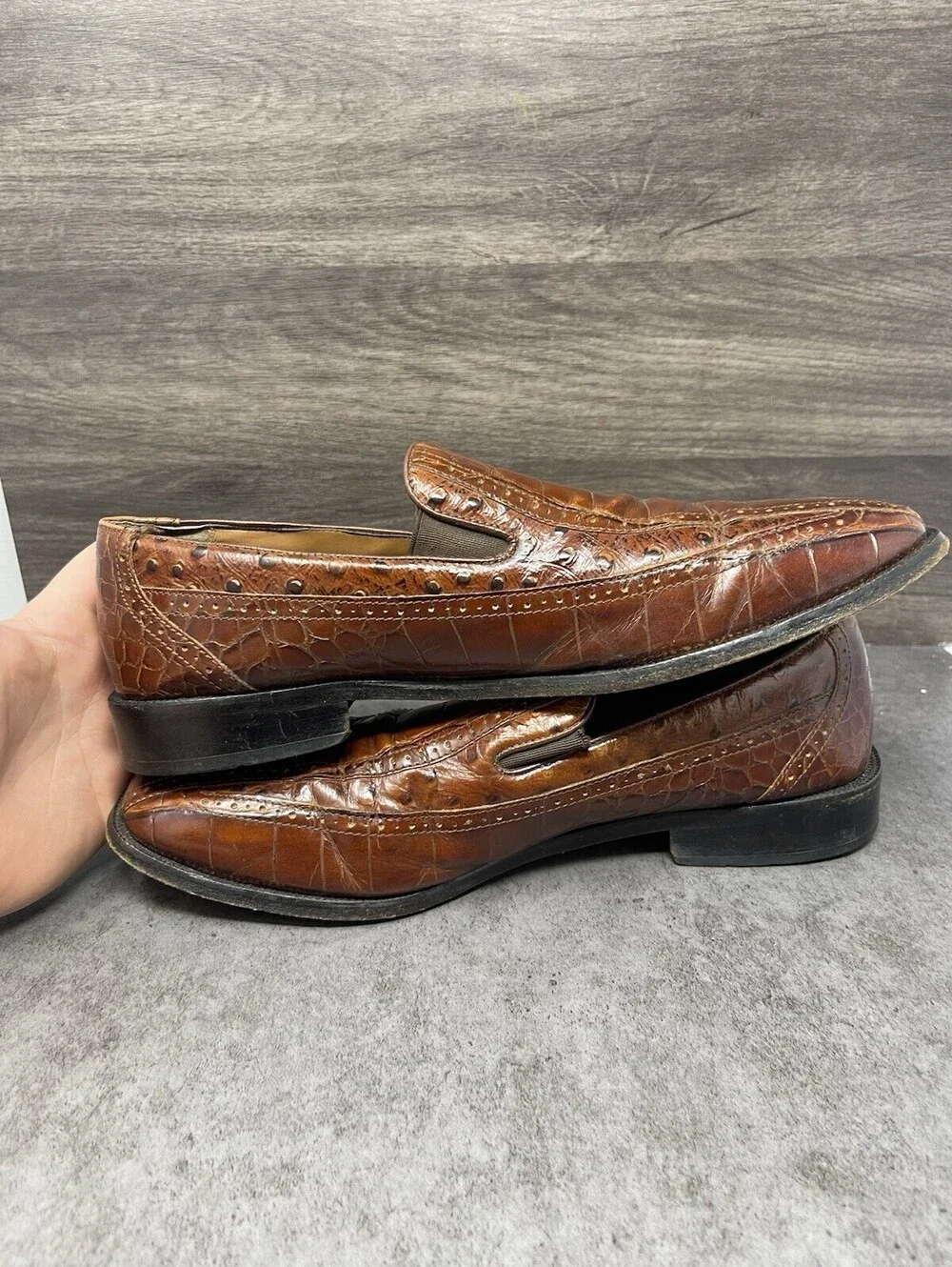 Stacy Adams Shoes Mens Size 12 Brown Croc Leather Loafer Slip On